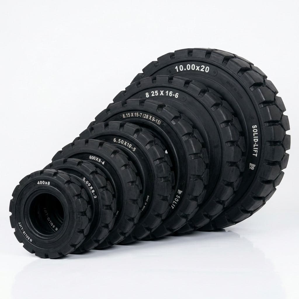 SOLID-LIFT solid resilient forklift tyres — full size range
