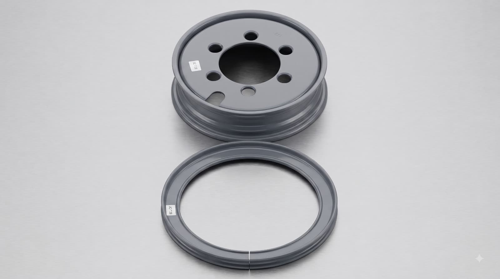 Forklift split rim with lock ring separated — two-piece steel assembly for solid resilient cushion tyres