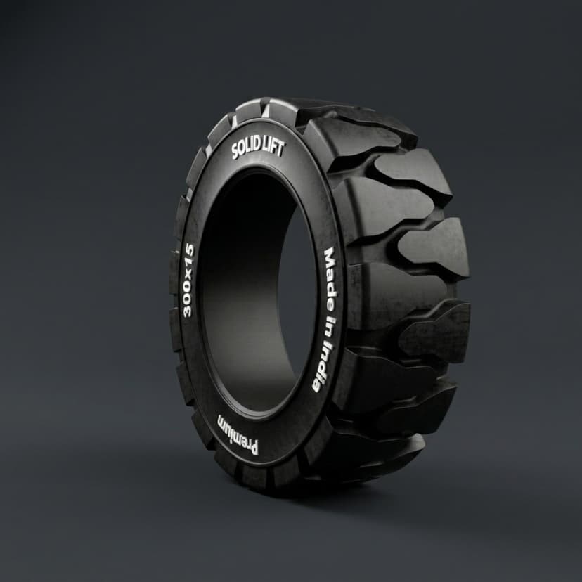 300x15 solid resilient forklift tyre — Y-Lug traction pattern